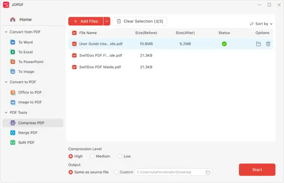 Compress PDFs with JOPDF for Windows